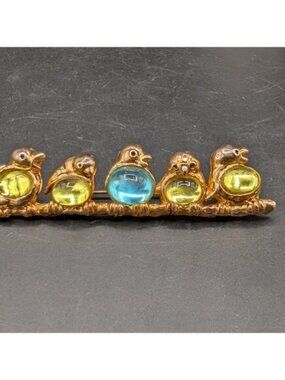 Vintage Gold Tone Jelly Belly Birds on a Branch Brooch Pin 2.5”